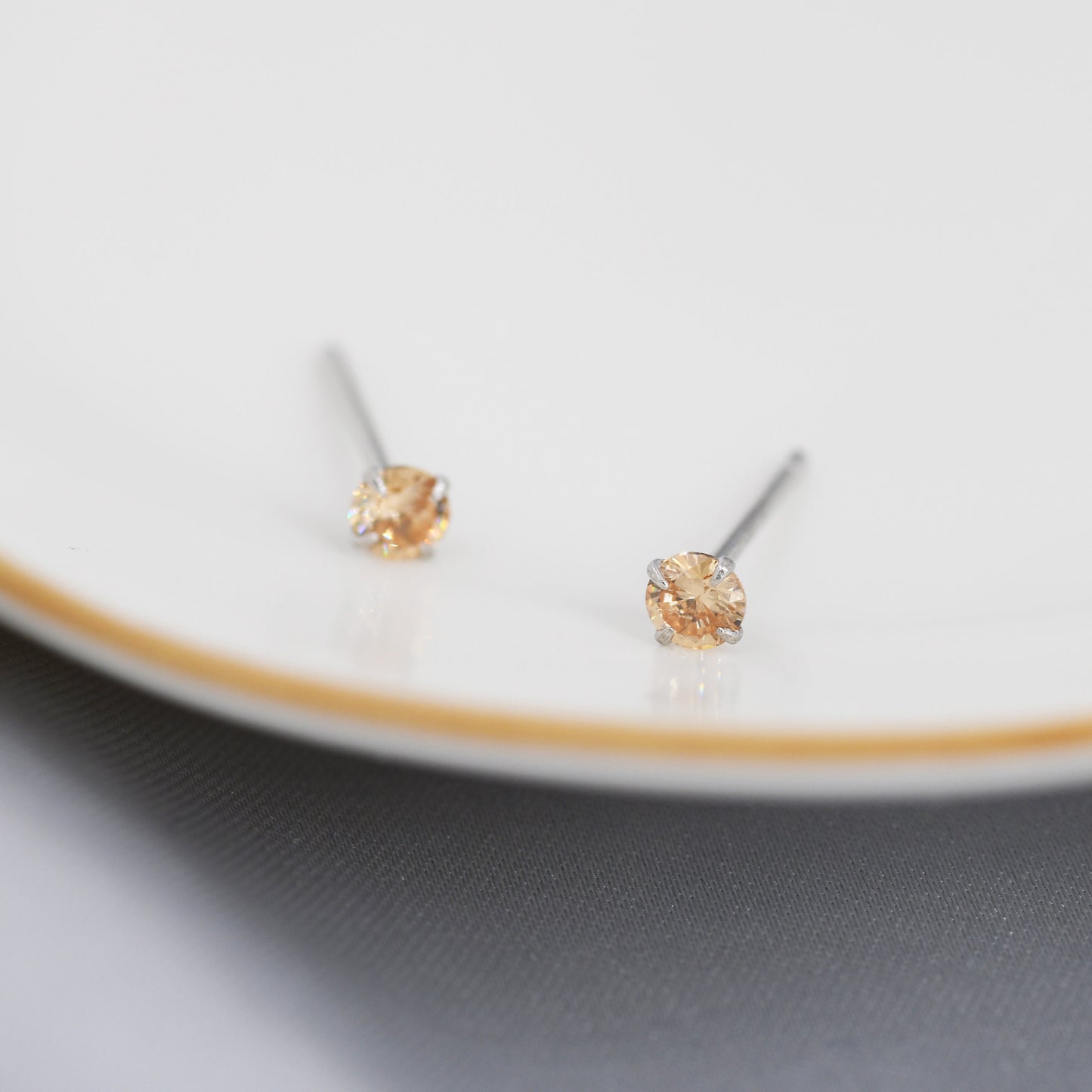 Sterling Silver November Birthstone Earrings, Citrine Yellow Stud Earrings, Extra Tiny Crystal Stud, 3mm Birthstone CZ Earrings