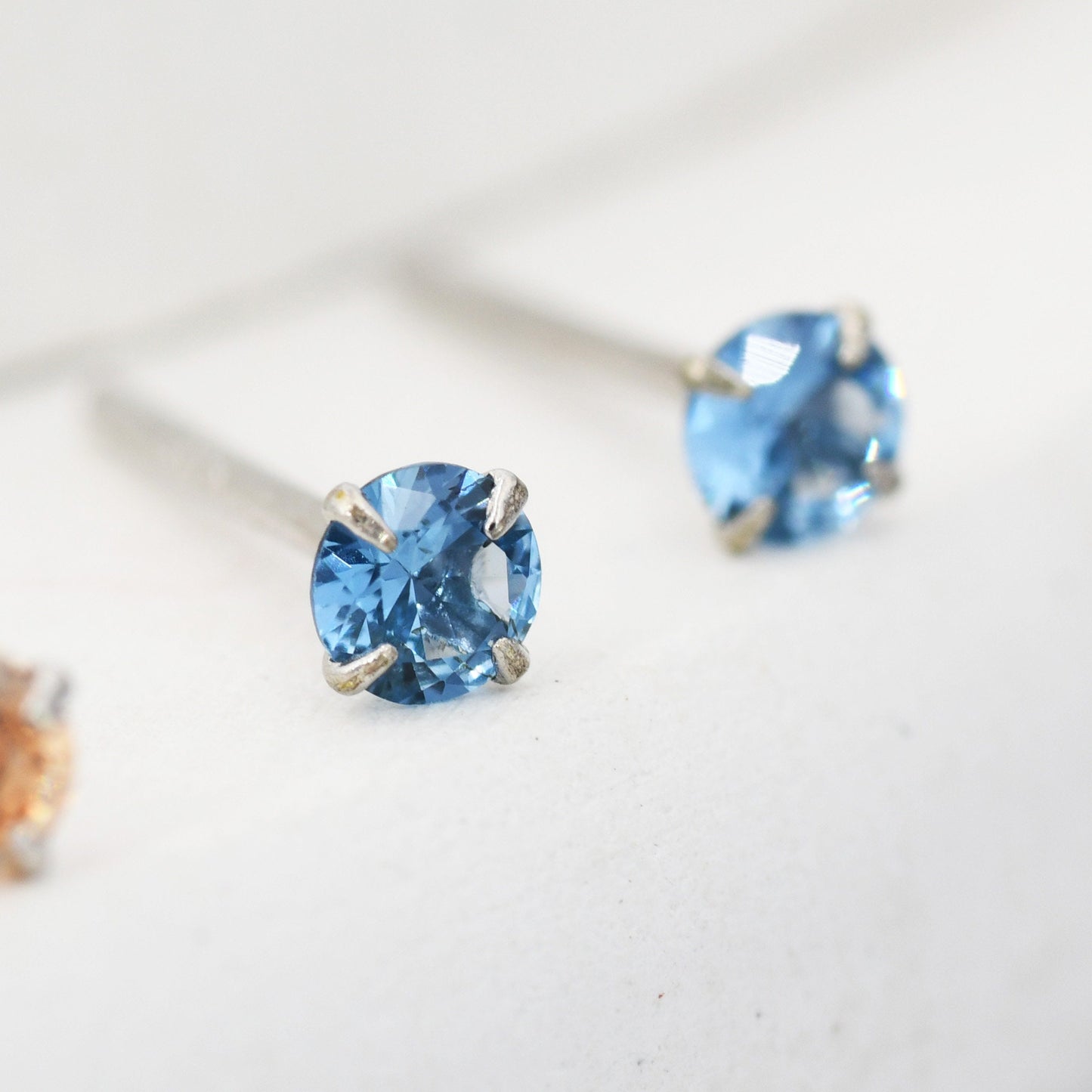 Sterling Silver December Birthstone Earrings, Tanzanite Blue Stud Earrings, Extra Tiny Crystal Stud, 3mm Birthstone CZ Earrings