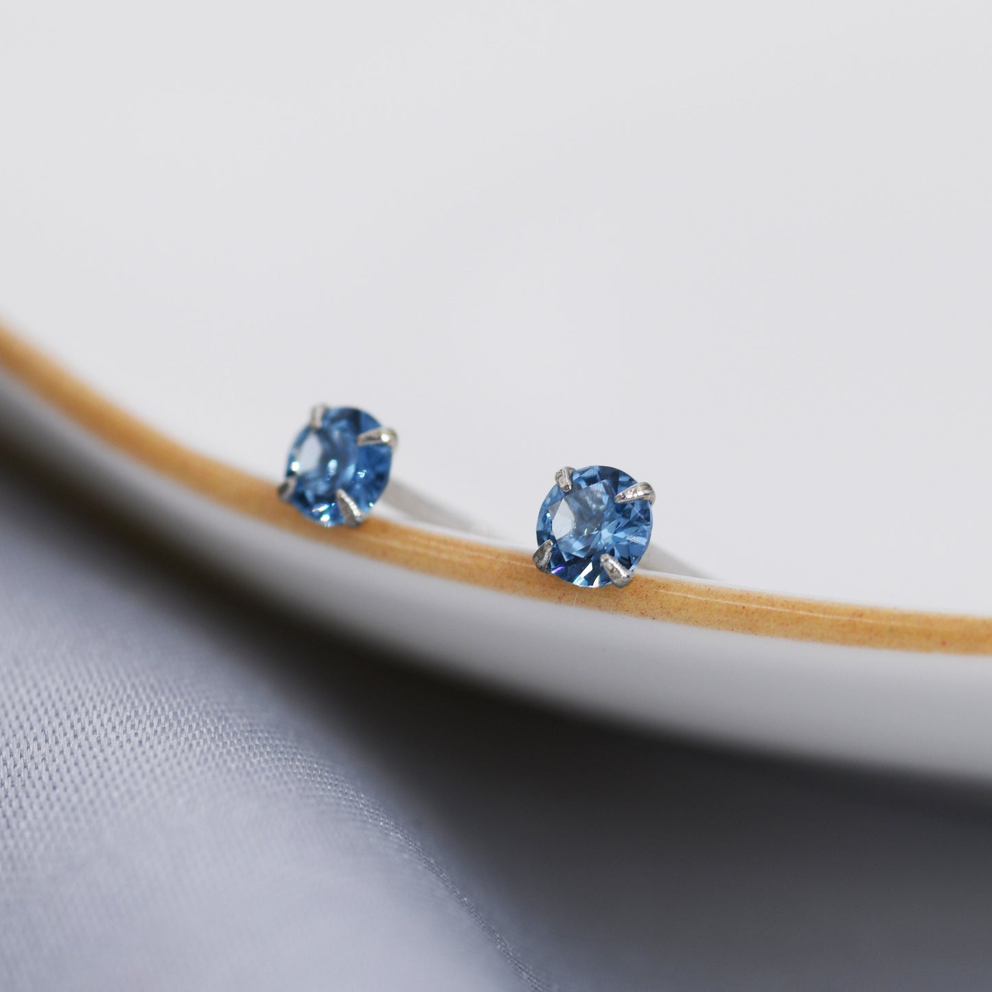 Sterling Silver December Birthstone Earrings, Tanzanite Blue Stud Earrings, Extra Tiny Crystal Stud, 3mm Birthstone CZ Earrings