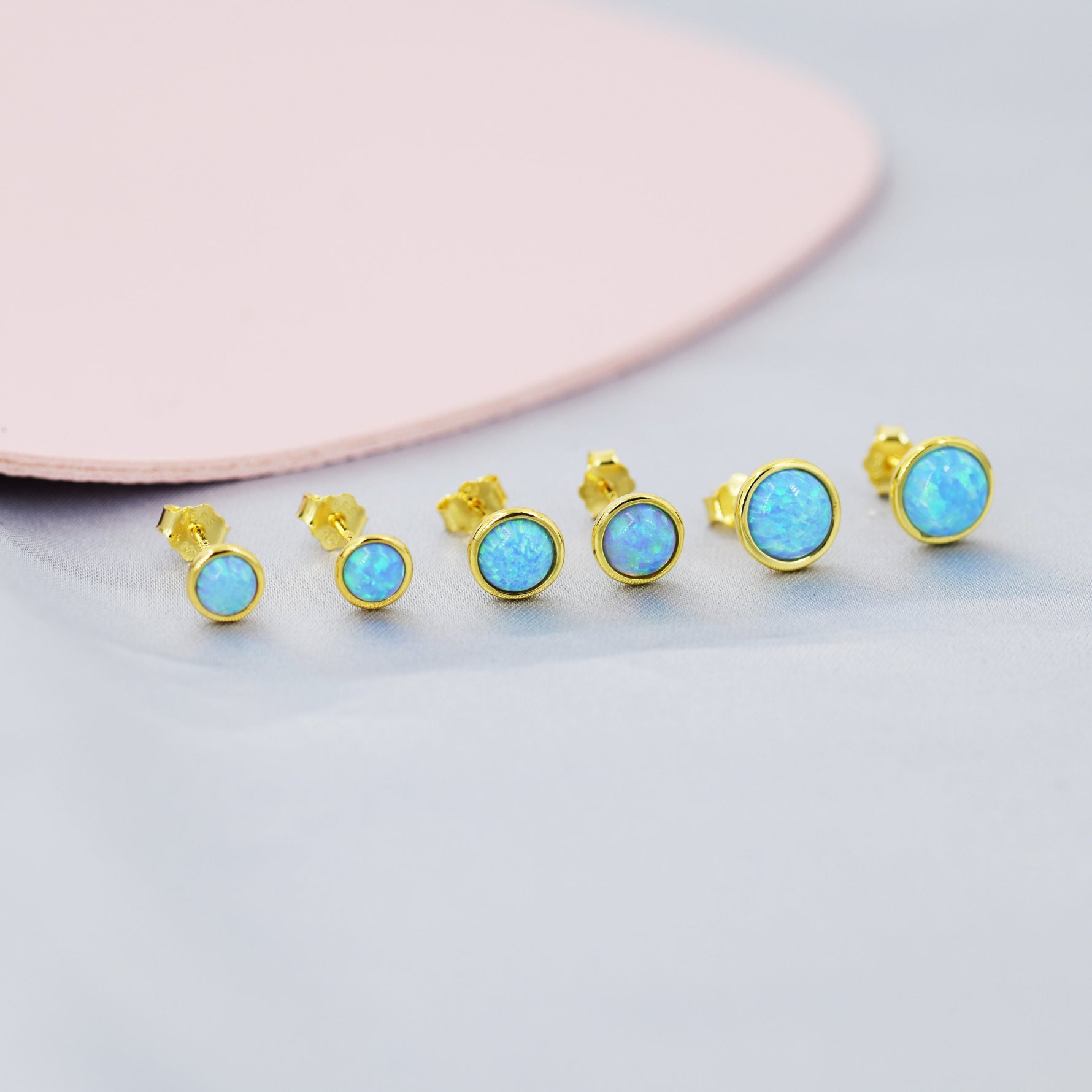 Sterling Silver Blue Opal Stone Crystal Stud Earrings. 4mm, 5mm and 6mm, Gold or Silver, Round Minimalist Opal Earings