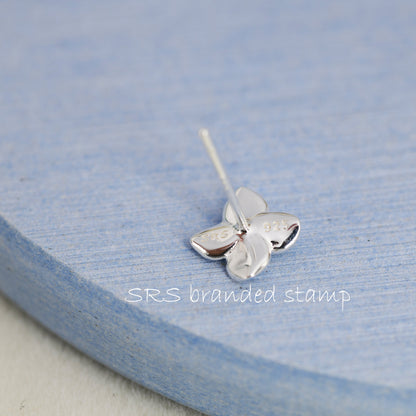 Dainty Flower Stud Earrings in Sterling Silver, Two Tone Silver Dogwood Flower Earrings, Nature Inspired Earrings, Plant Earrings