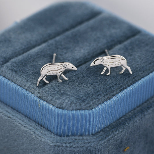 Extra Tiny Baby Tapir Stud Earrings in Sterling Silver, Silver Animal Earrings, Nature Inspired Jewellery