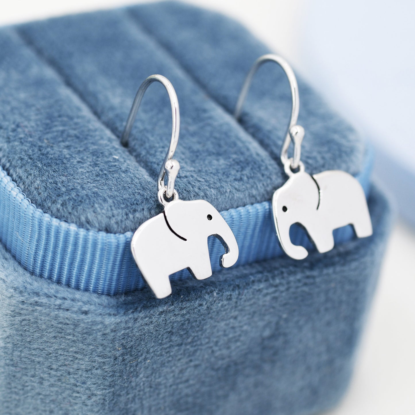 Elephant Drop Hook Earrings in Sterling Silver, Silver Animal Earrings, Nature Inspired Jewellery