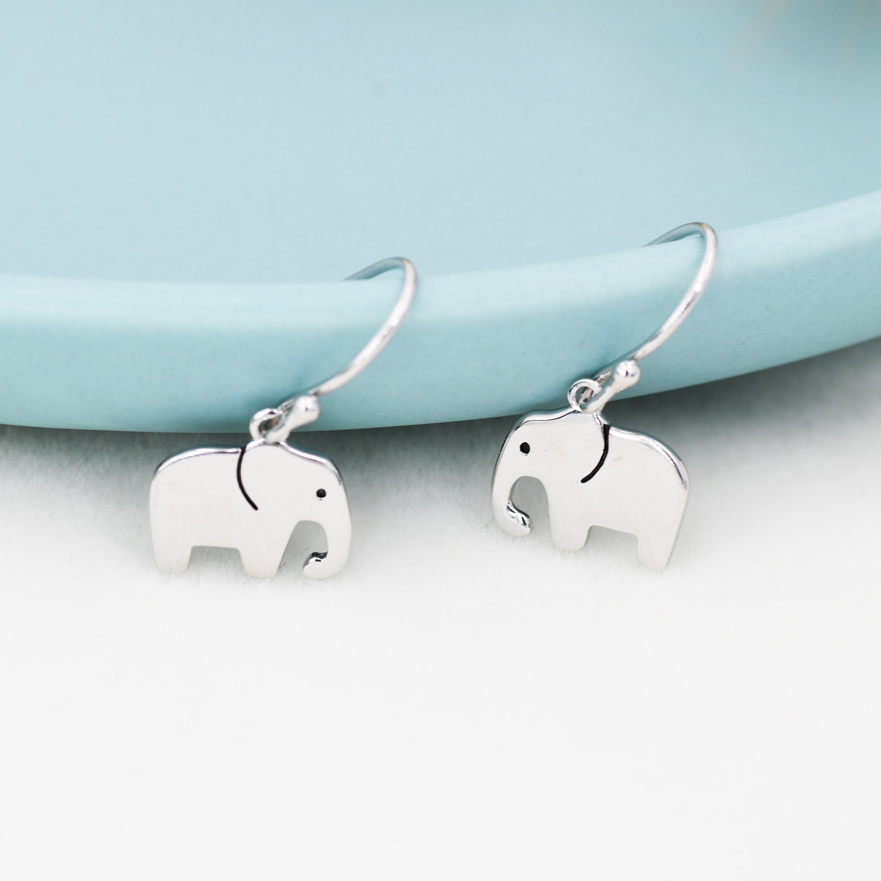 Elephant Drop Hook Earrings in Sterling Silver, Silver Animal Earrings, Nature Inspired Jewellery