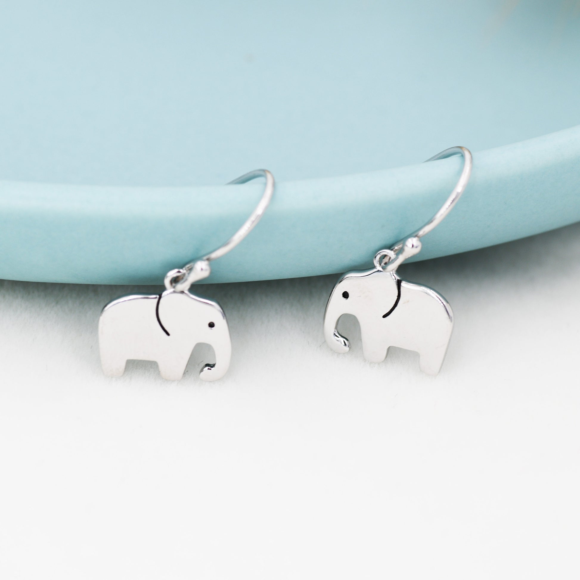 Elephant Drop Hook Earrings in Sterling Silver, Silver Animal Earrings, Nature Inspired Jewellery