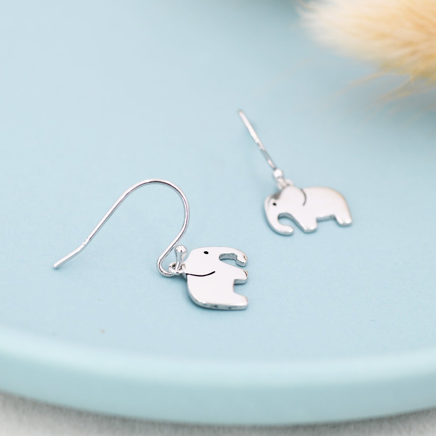 Elephant Drop Hook Earrings in Sterling Silver, Silver Animal Earrings, Nature Inspired Jewellery