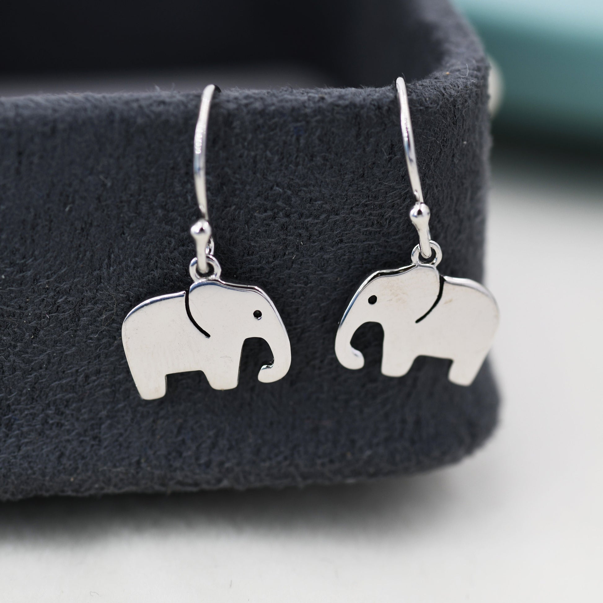 Elephant Drop Hook Earrings in Sterling Silver, Silver Animal Earrings, Nature Inspired Jewellery