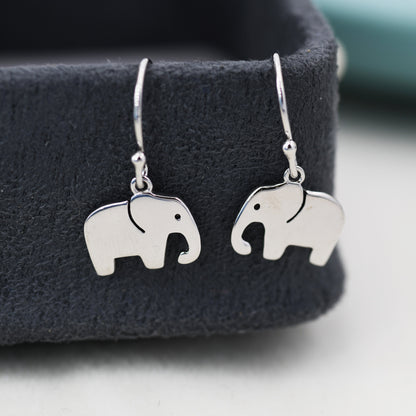Elephant Drop Hook Earrings in Sterling Silver, Silver Animal Earrings, Nature Inspired Jewellery