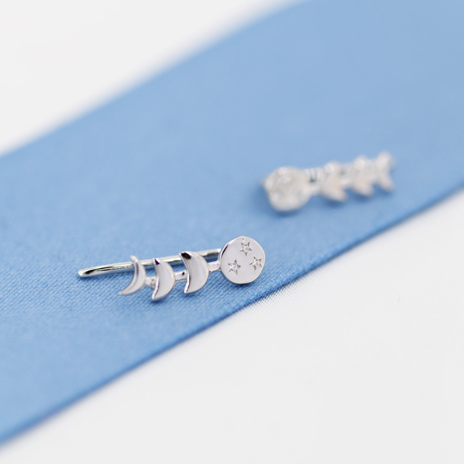Moon Phase Crawler Earrings in Sterling Silver, Silver or Gold, Moon and Star Climber Earrings, Ear Climbers, Celestial Earrings