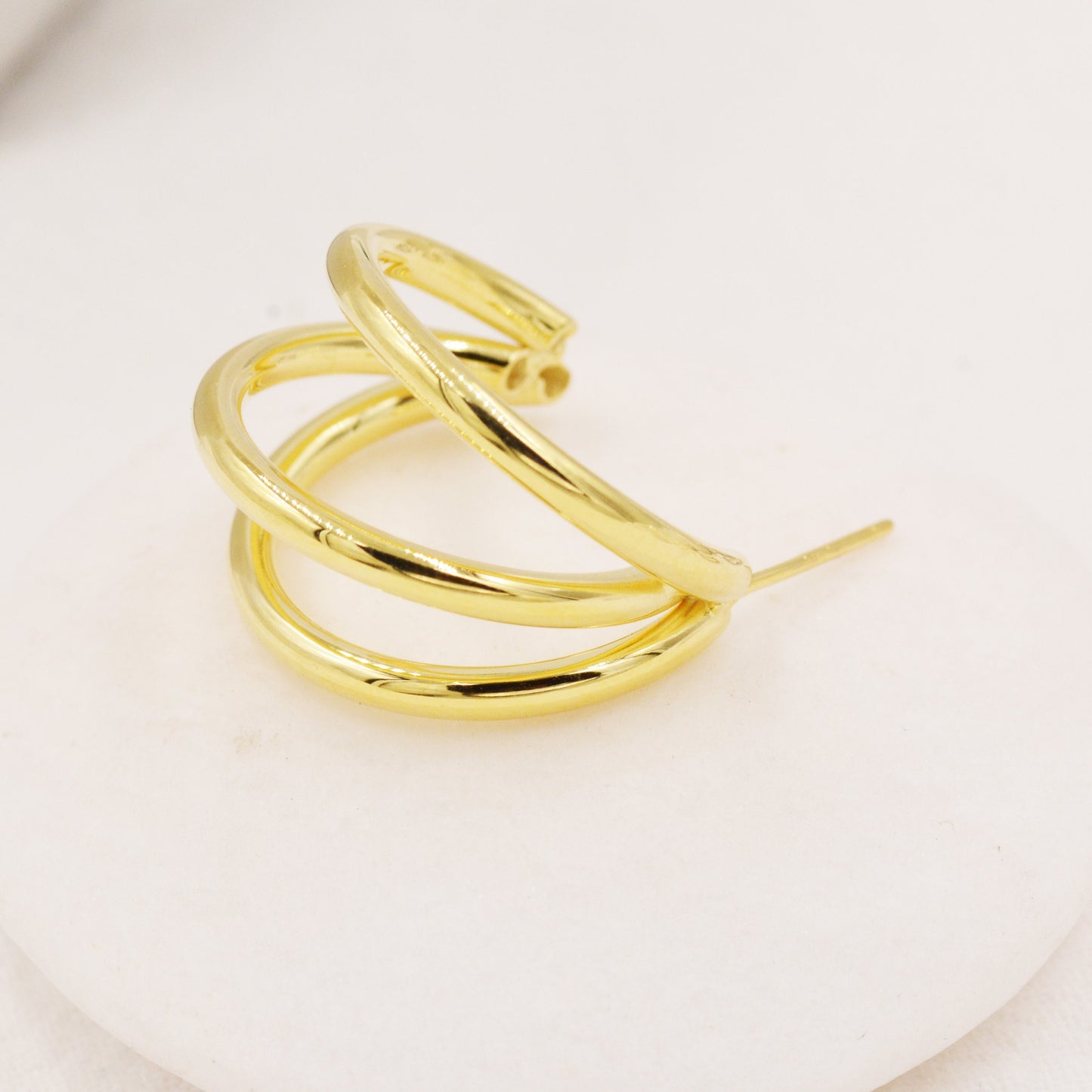 Chunky Triple Hoop Earrings in Sterling Silver, Silver or Gold Finish, Large Hoop Earrings, Chunky but Light Weight