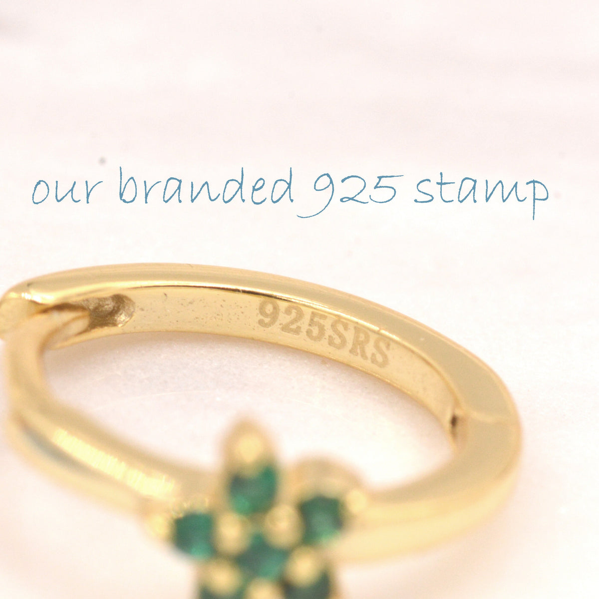 Tiny Emerald Green CZ Flower Huggie Hoops, CZ Hoop Earrings, Crystal Flower Huggie Earrings, Emerald Huggie Earrings