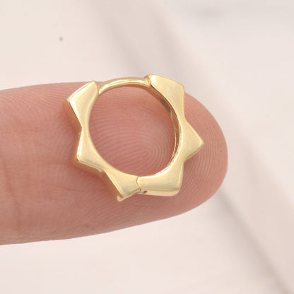 CZ Amethyst Flower Huggie Hoops, CZ Hoop Earrings, Crystal Sunburst Huggie Earrings, Purple Crystal Hoop Earrings, February Birthstone