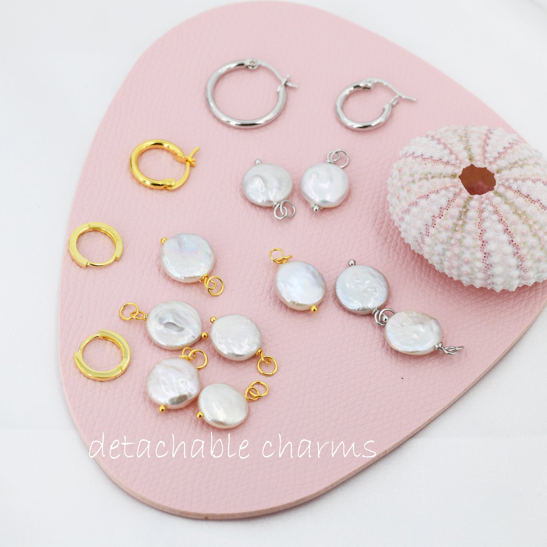 Coin Baroque Pearl Dangle Creole Hoop Earrings in Sterling Silver, Detachable Pearl Hoop Earrings, Pearl Huggie Hoops, Keshi Pearls