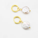Coin Baroque Pearl Dangle Hoop Earrings in Sterling Silver, Detachable Pearl Hoop Earrings, Pearl Huggie Hoops, Keshi Pearls