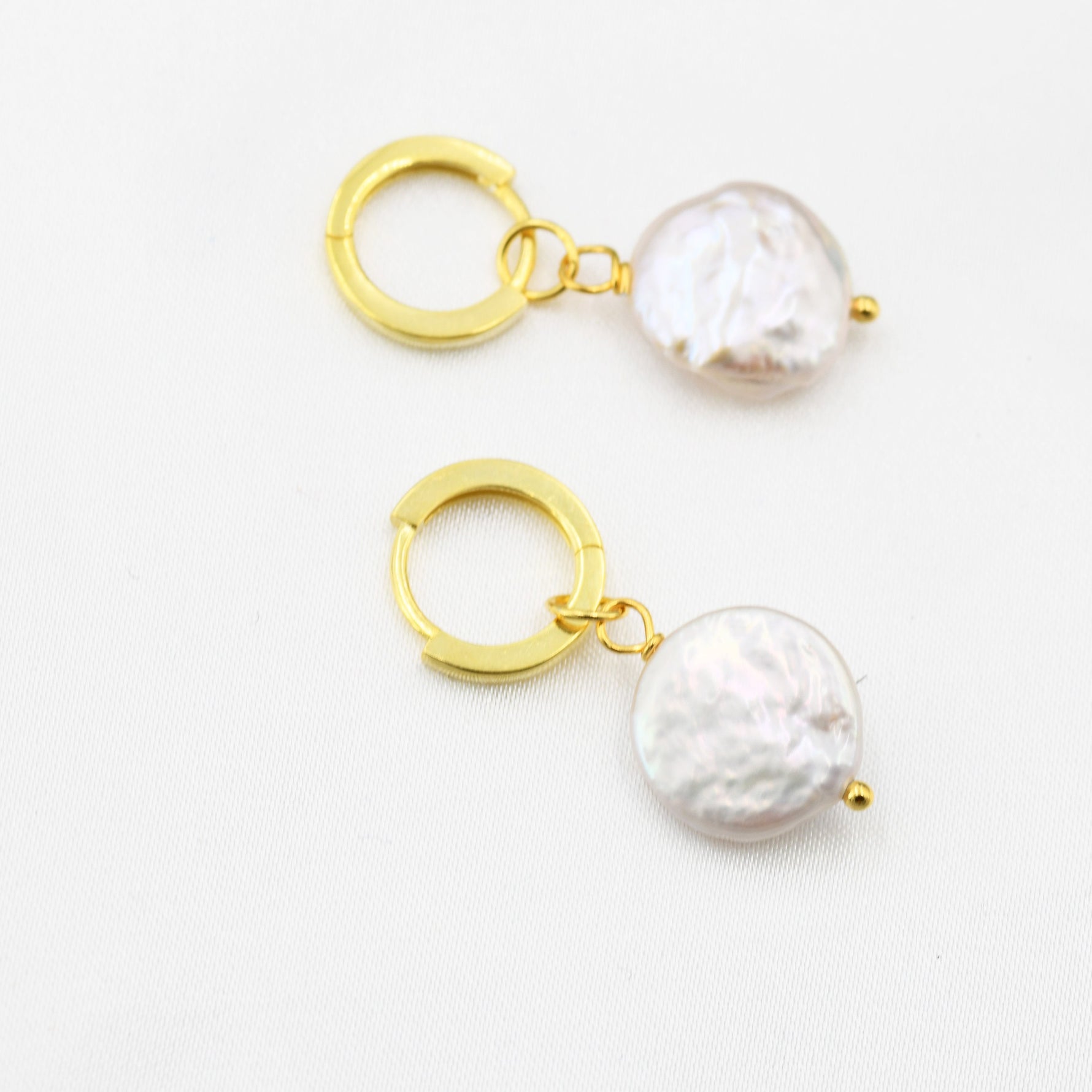 Coin Baroque Pearl Dangle Hoop Earrings in Sterling Silver, Detachable Pearl Hoop Earrings, Pearl Huggie Hoops, Keshi Pearls