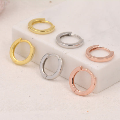 Skinny Huggie Hoops in Sterling Silver, Silver, Gold or Rose Gold,  8.5 mm Hoops, Plain Hoop Earrings 8mm Hoops