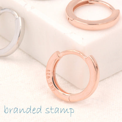 Skinny Huggie Hoops in Sterling Silver, Silver, Gold or Rose Gold,  8.5 mm Hoops, Plain Hoop Earrings 8mm Hoops