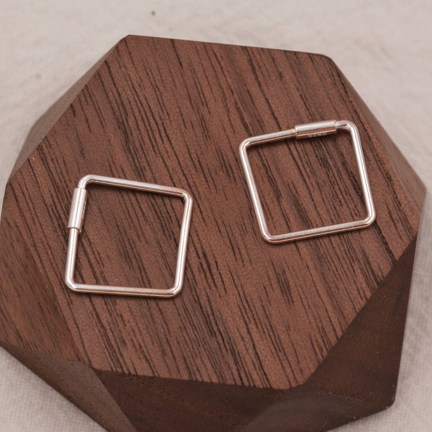Sterling Silver Minimalist Geometric Square Hoop Creole Style Earrings, Dainty and Delicate, Modern Contemporary Design