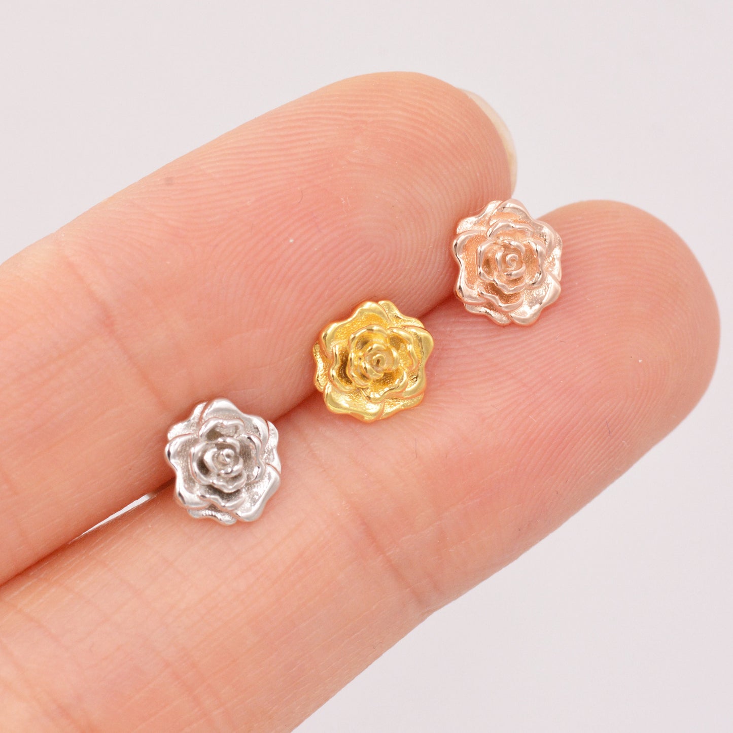 Sterling Silver Rose Earrings, Silver, Gold or Rose Gold, Rose Stud Earrings, Petite Flower Blossom Earrings, Nature Inspired