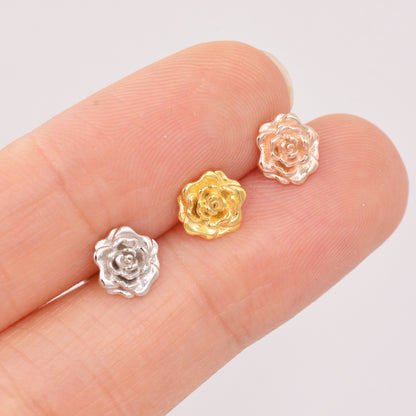 Sterling Silver Rose Earrings, Silver, Gold or Rose Gold, Rose Stud Earrings, Petite Flower Blossom Earrings, Nature Inspired