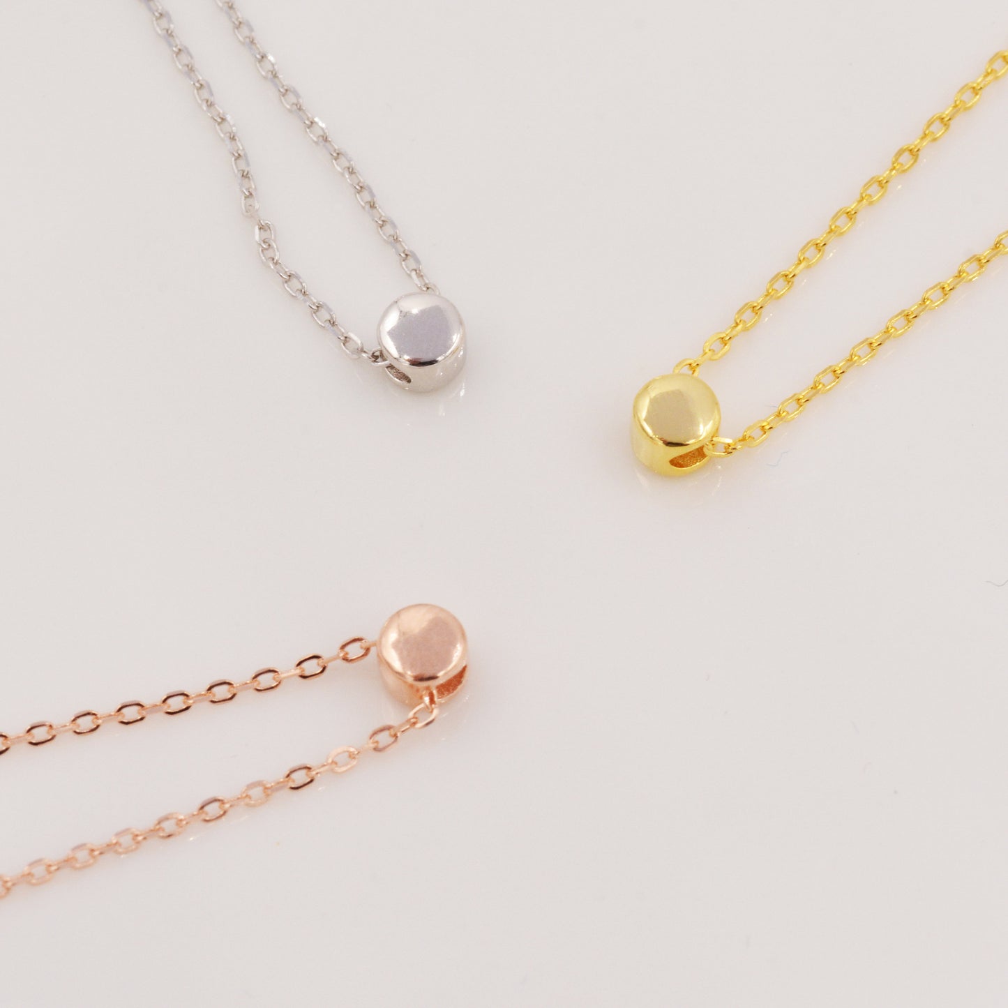 Tiny Dot Pendant Necklace in Sterling Silver, Extra Small Disk Necklace, Silver, Gold and Rose Gold