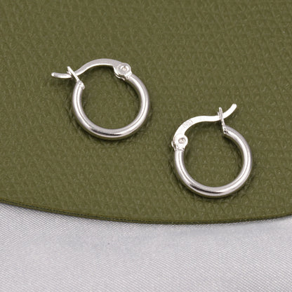 Minimalist Creole Hoop Earrings in Sterling Silver, 9mm 16mm 20mm, Lever Hoop Earrings, Simple Silver Hoops