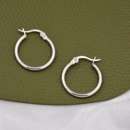 Minimalist Creole Hoop Earrings in Sterling Silver, 9mm 16mm 20mm, Lever Hoop Earrings, Simple Silver Hoops