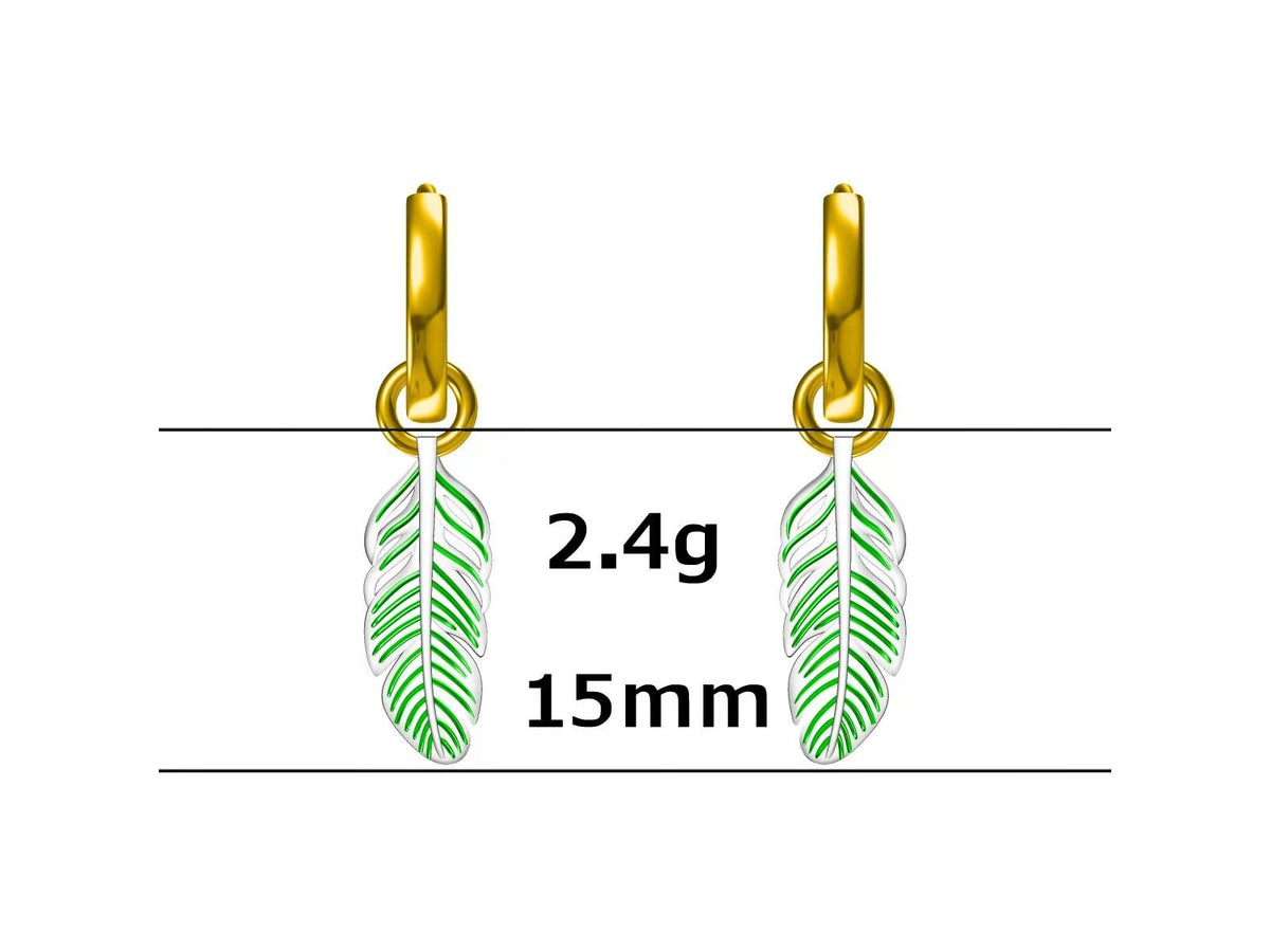 Sterling Silver Feather Hoop Earrings, Detachable Feather Dangle Hoop Earrings, Silver or Gold, Interchangeable Charms