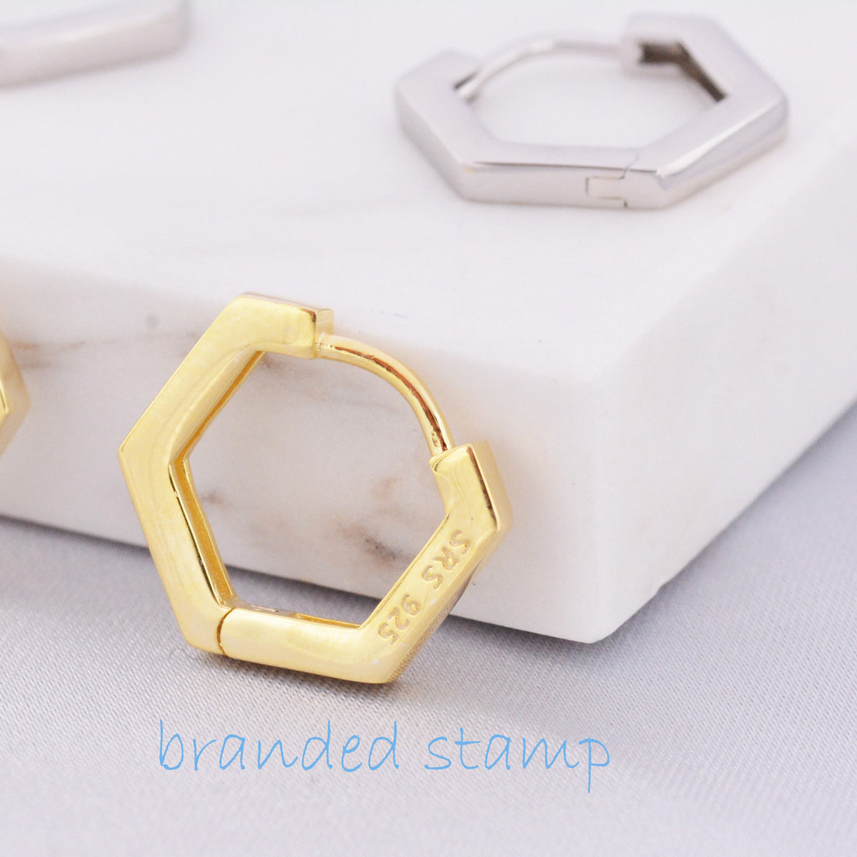 Hexagon Huggie Hoop in Sterling Silver, Geometric Hoop Earrings, Silver, Gold or Rose Gold, 10mm Pentagon Hoop Earrings, Minimalist Hoops