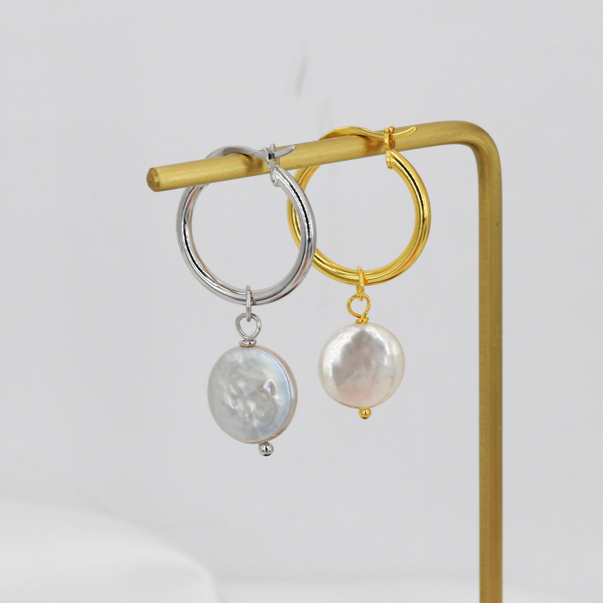 Coin Baroque Pearl Dangle Creole Hoop Earrings in Sterling Silver, Detachable Pearl Hoop Earrings, Pearl Huggie Hoops, Keshi Pearls
