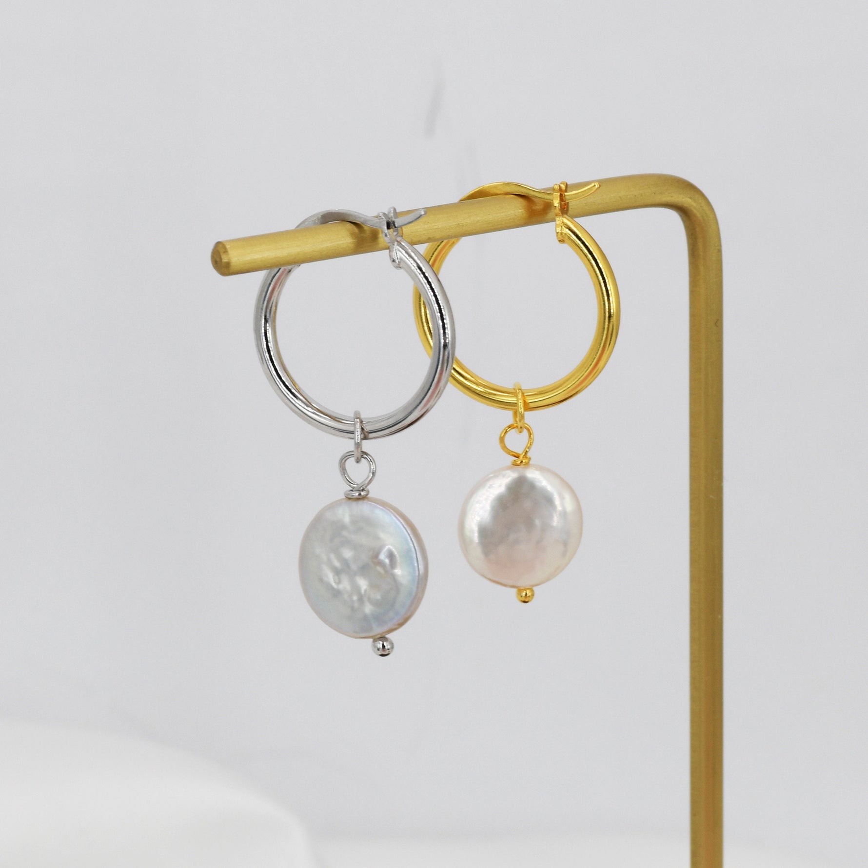 Coin Baroque Pearl Dangle Creole Hoop Earrings in Sterling Silver, Detachable Pearl Hoop Earrings, Pearl Huggie Hoops, Keshi Pearls