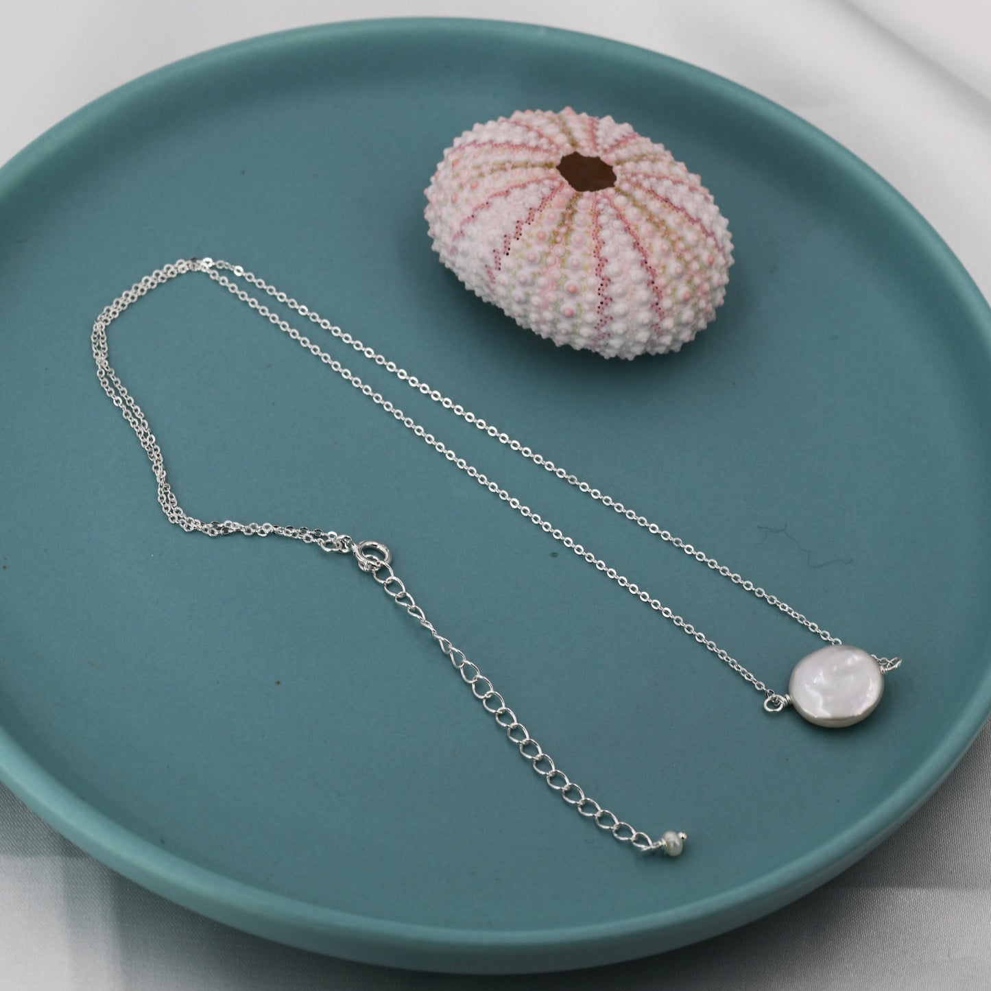 Coin Baroque Pearl Necklace in Sterling Silver, Keshi Pearl Necklace, Natural Freshwater Pearl Necklace