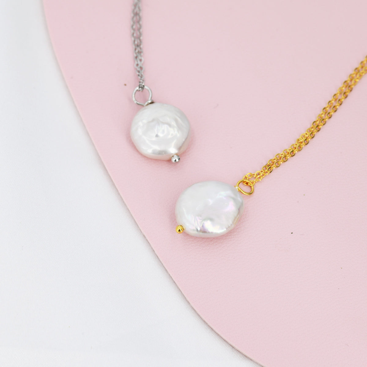 Coin Baroque Pearl Necklace in Sterling Silver, Keshi Pearl Necklace, Natural Freshwater Pearl Necklace