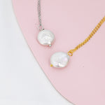 Coin Baroque Pearl Necklace in Sterling Silver, Keshi Pearl Necklace, Natural Freshwater Pearl Necklace