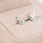 Cute Bunny Head Earrings in Sterling Silver, Silver and Rose Gold, Rabbit Stud Earrings, Rabbit Head Earrings, Animal Earrings