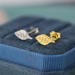 Tiny Leaf Stud Earrings in Sterling Silver, Silver or Gold, Stacking Earrings, Extra Small Stud, Nature Inspired Plant Earrings