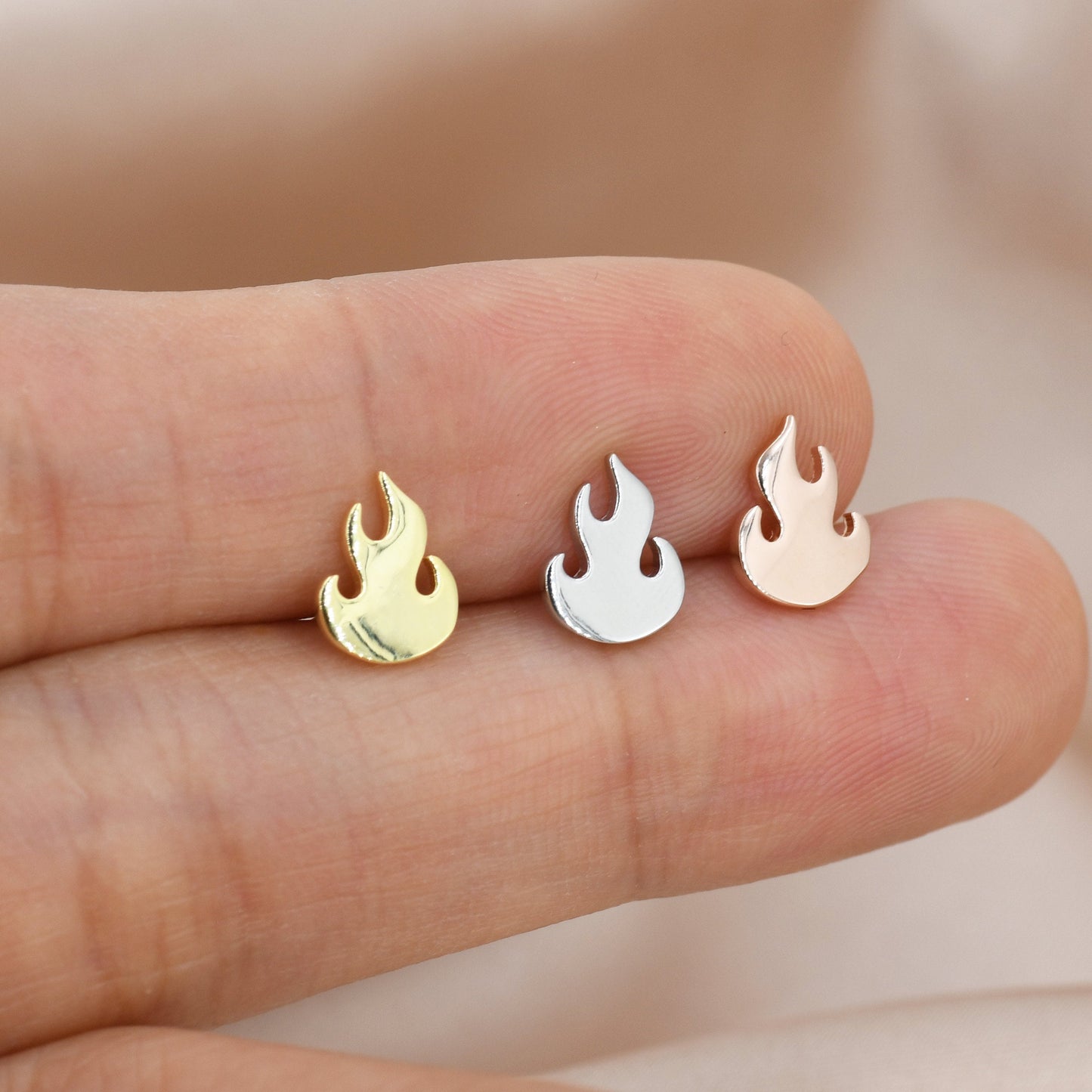 Fire Flame Stud Earrings in Sterling Silver, Silver, Gold or Rose Gold,  Nature Inspired.