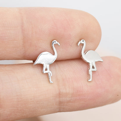 Flamingo Stud Earrings in Sterling Silver, Silver or Rose Gold, Flamingo Bird Earrings,  Nature Inspired Animal Earrings