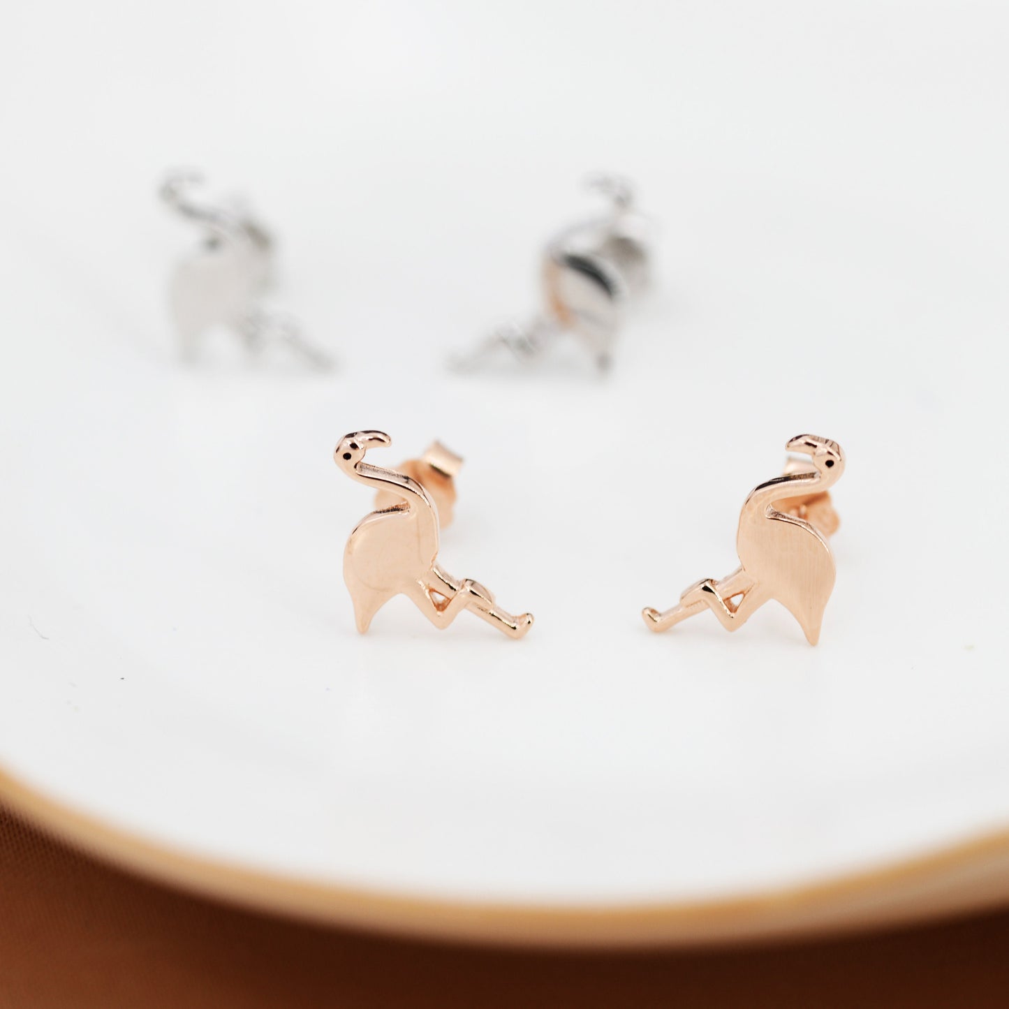 Flamingo Stud Earrings in Sterling Silver, Silver or Rose Gold, Flamingo Bird Earrings,  Nature Inspired Animal Earrings