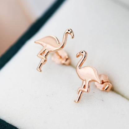 Flamingo Stud Earrings in Sterling Silver, Silver or Rose Gold, Flamingo Bird Earrings, Nature Inspired Animal Earrings