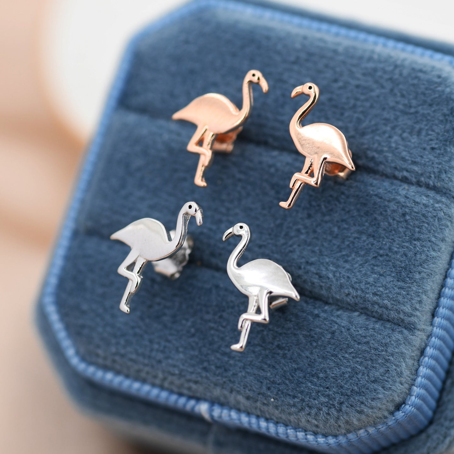 Flamingo Stud Earrings in Sterling Silver, Silver or Rose Gold, Flamingo Bird Earrings,  Nature Inspired Animal Earrings