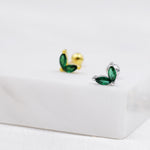 Sterling Silver Emerald Green CZ Marquise Leaf Duo Barbell Earrings, Gold or Silver, Marquise Fan Screwback Earrings, Screw Back Earrings