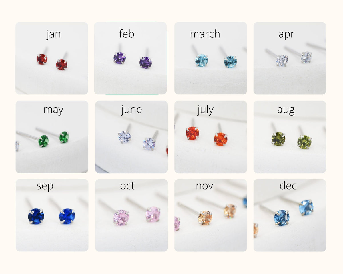 Sterling Silver December Birthstone Earrings, Tanzanite Blue Stud Earrings, Extra Tiny Crystal Stud, 3mm Birthstone CZ Earrings