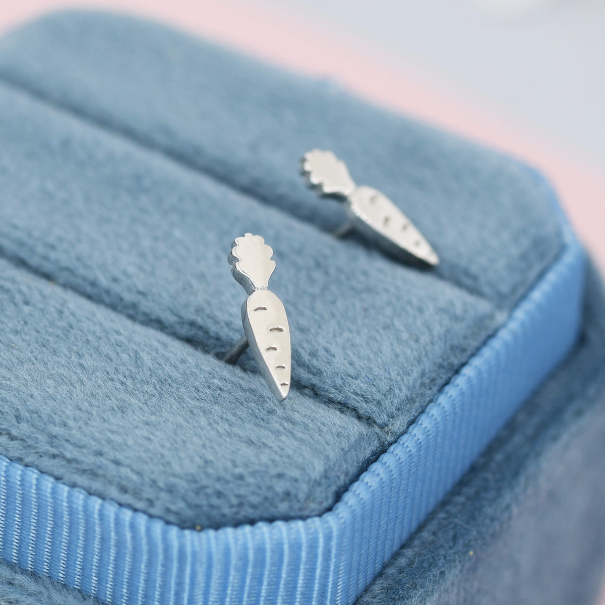Tiny Carrot Stud Earrings in Sterling Silver, Silver Carrot Earrings, Food Jewellery