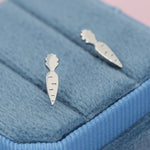 Tiny Carrot Stud Earrings in Sterling Silver, Silver Carrot Earrings, Food Jewellery