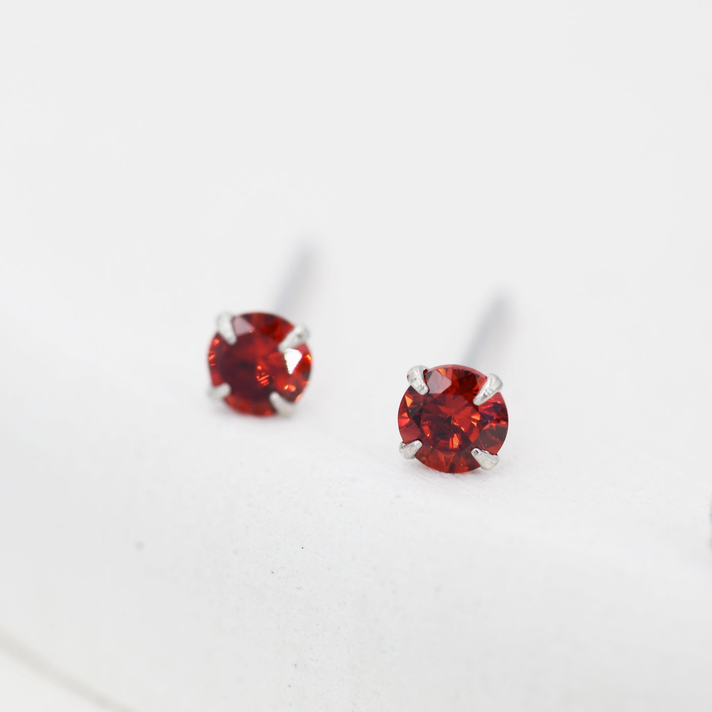 Sterling Silver January Birthstone Garnet CZ Stud Earrings, Extra Tiny Red Crystal Stud, 3mm Birthstone CZ Earrings