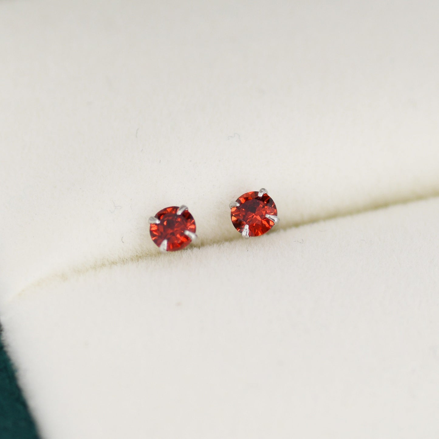 Sterling Silver January Birthstone Garnet CZ Stud Earrings, Extra Tiny Red Crystal Stud, 3mm Birthstone CZ Earrings