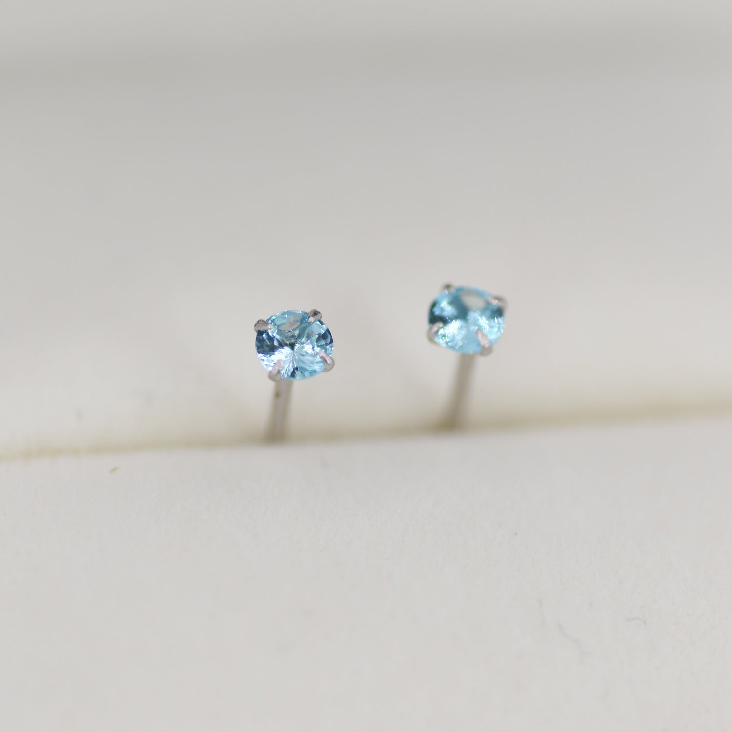 March Birthstone Aquamarine Blue CZ Stud Earrings in Sterling Silver, Extra Tiny Blue Crystal Stud, 3mm Birthstone CZ Earrings