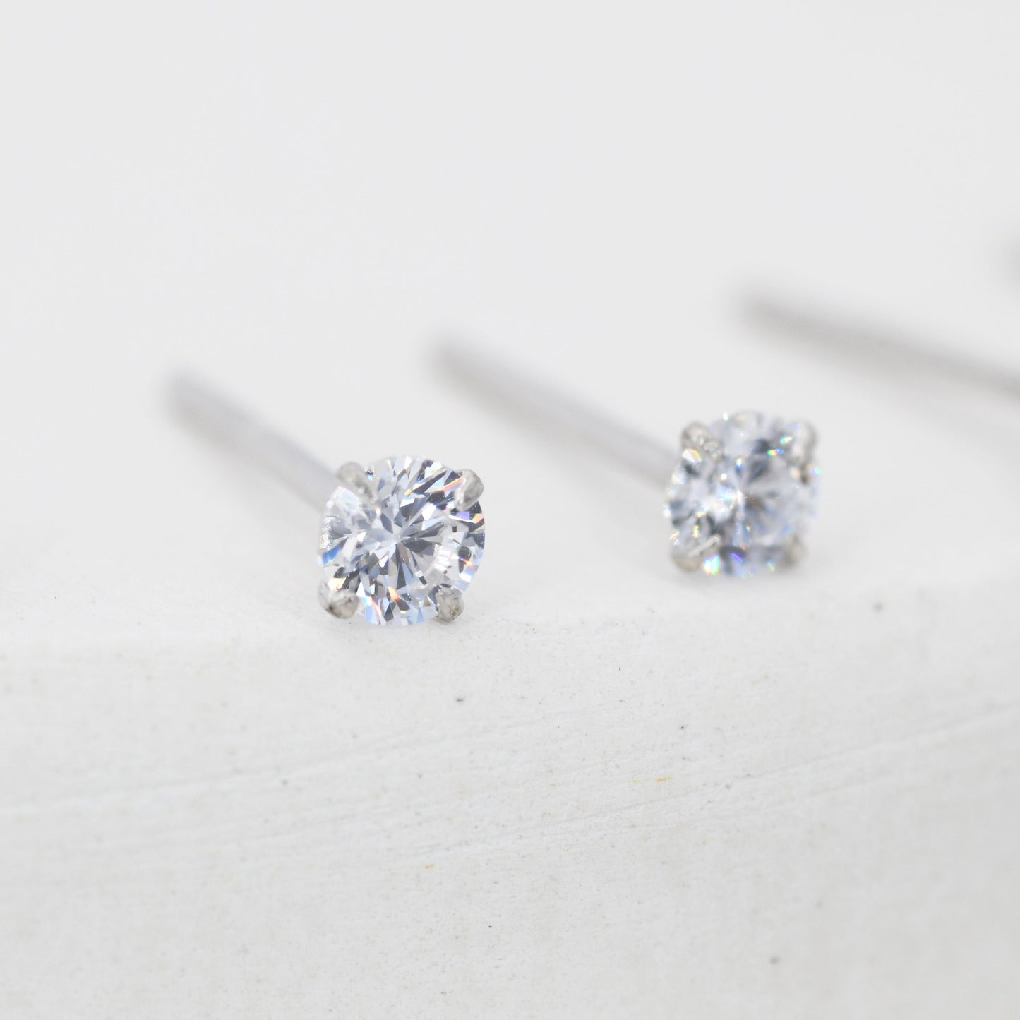 April Birthstone, Diamond Stud Earrings in Sterling Silver, Extra Tiny Crystal Stud, 3mm Birthstone CZ Earrings