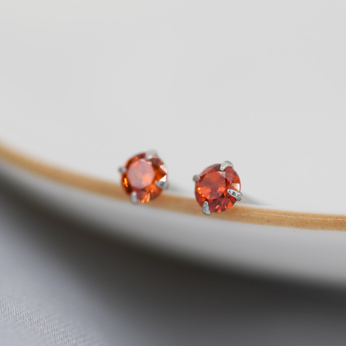 3mm Red CZ July Birthstone Stud Earrings